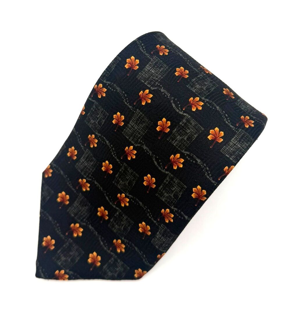 Robert Talbott Studio Silk Tie Black Orange Fall Leaf Leaves Geometric Hand Sewn